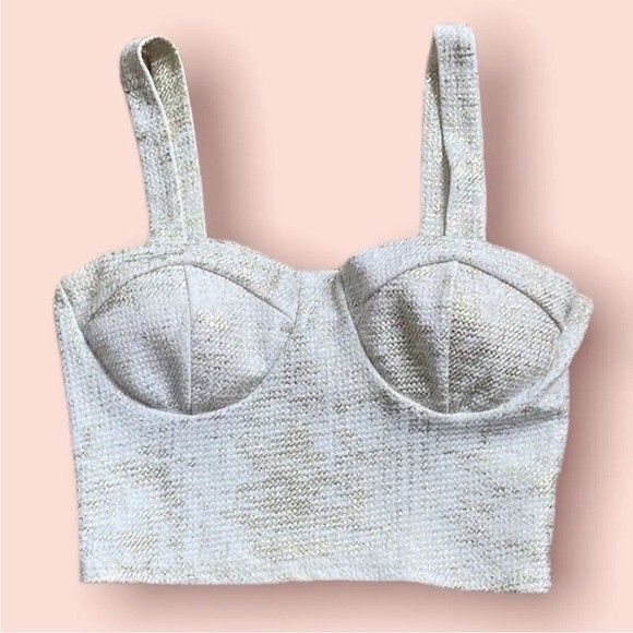 Charlotte Russe Cropped Top Size Small Stretch White &Gold Glitter Cami - Picture 1 of 11
